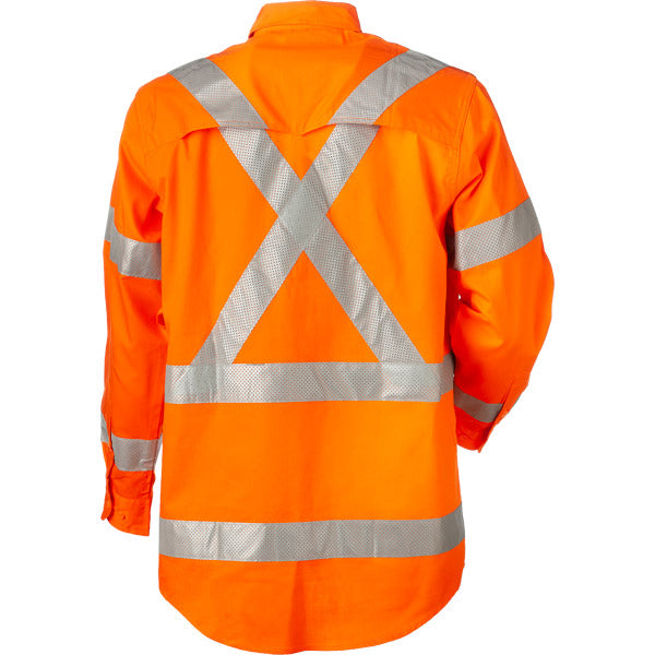 Shirt L/S Cotton Drill with NSW Rail Compliant, X Pattern TRuRT Perf Reflective Tape HORIZONTAL Cooling Vents