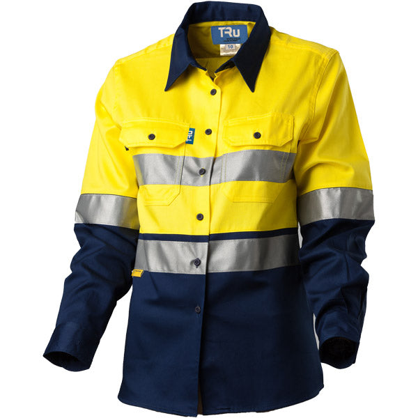Shirt Heavyweight Womens L/S Two Tone Cotton Drill 3M Two Hoop Reflective Tape
