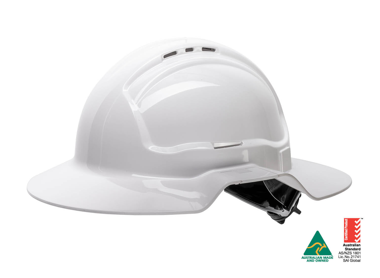 Force360 Broad Brim Hard Hat, Vented, 6 Point Ratchet Harness, Type 1