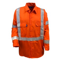 Shirt Lightweight Womens L/S Cotton Drill 3M Two Hoop Reflective Tape, HORIZONTAL Cooling Vents