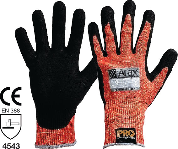 ARAX PLATINUM - Red ARAX Liner with PU/NITRILE Foam Dip Palm