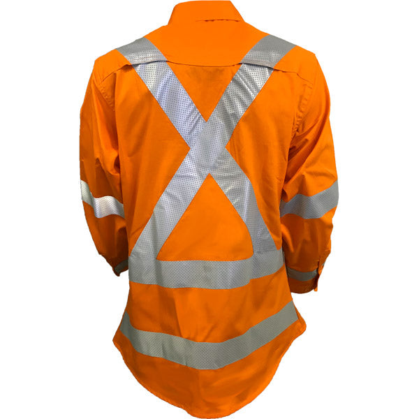 Shirt Lightweight Womens L/S Cotton Drill with NSW Rail Compliant X Pattern TruRT Perf Reflective Tape, HORIZONTAL Cooling Vents