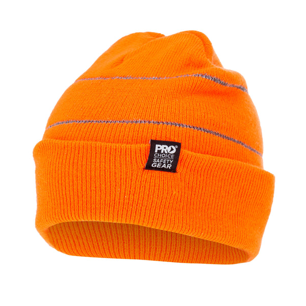 Hi-Vis Orange Beanie with Retro-reflective Stripes