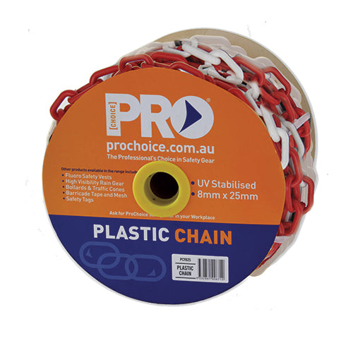 8mm RED/WHITE plastic chain - Length 25 Metres per Roll