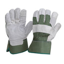 Green Cotton Back/Extra Reinforced Cowsplit Leather Palm & Fingers - Heavy Duty