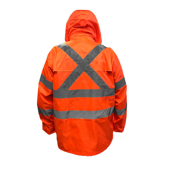 Rain set in bag - Biomotion Tape X Pattern.  100% Polyester 190 taffeta with PVC coating Jacket and Trouser with TRuRT reflective tape. Day/Night Use Only