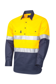 Shirt Closed Front Two Tone Cotton Drill, Full Gusset Sleeve with 3M Two Hoop Reflective Tape HORIZONTAL Cooling Vents