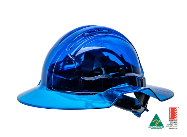 Force360 Clearview Broad Brim Hard Hat, Vented, 6 Point Ratchet Harness, Type 2